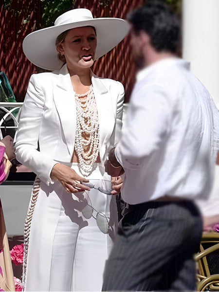 Another Simple Favor Blake Lively Pearl Suit