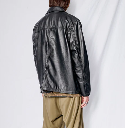 Black Leather Fireman Field Coat - jnjjackets