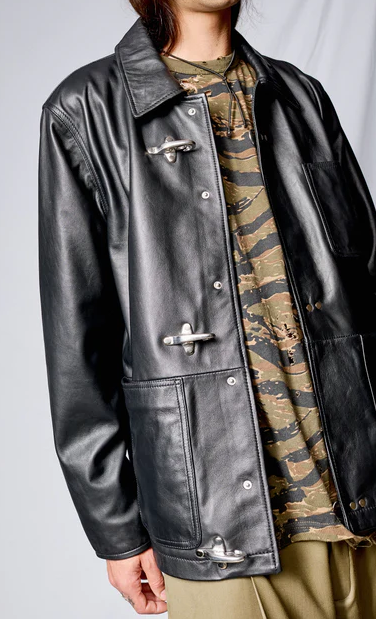 Black Leather Fireman Field Coat - jnjjackets