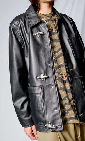 Black Leather Fireman Field Coat - jnjjackets