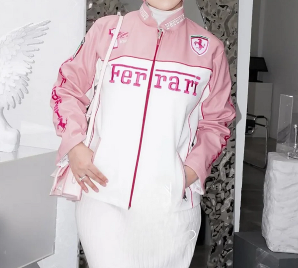 Pink Ferrari Racing Leather Jacket
