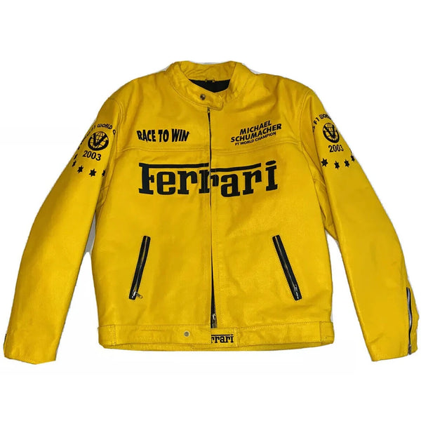 Vintage Biker Ferrari Yellow Leather Jacket